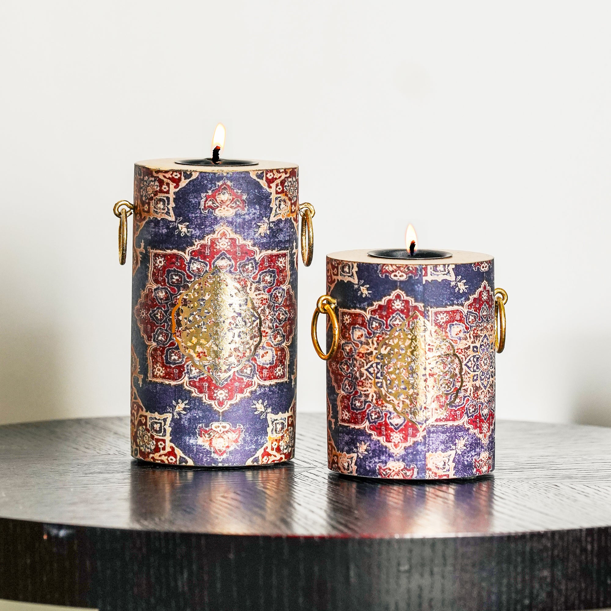 Handcrafted Persian-inspired Tealight Candle Holders with Rustic Gold Finish (Set of 2)