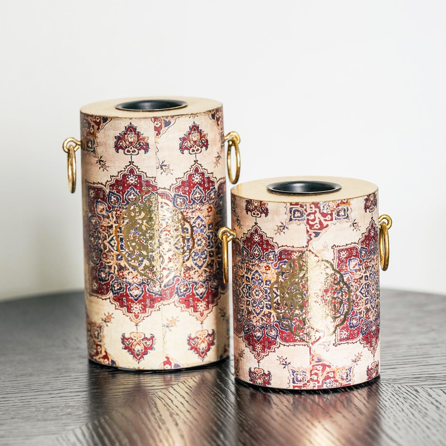 Handcrafted Persian-inspired Tealight Candle Holders with Rustic Gold Finish (Set of 2)