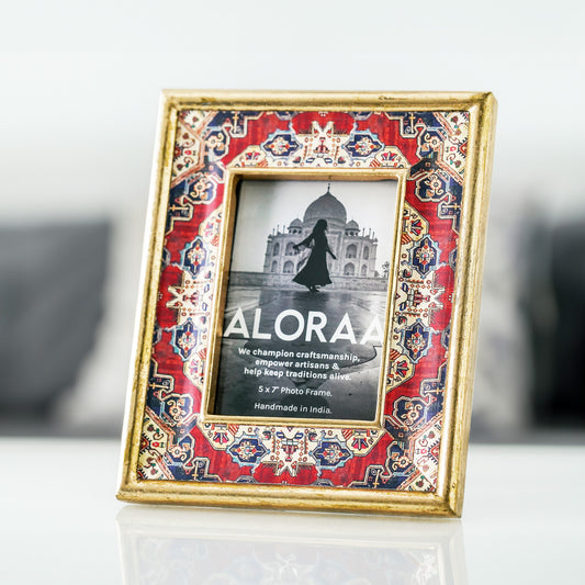 Multi-coloured Handcrafted Persian-inspired Photo Frame with Rustic Gold Finish