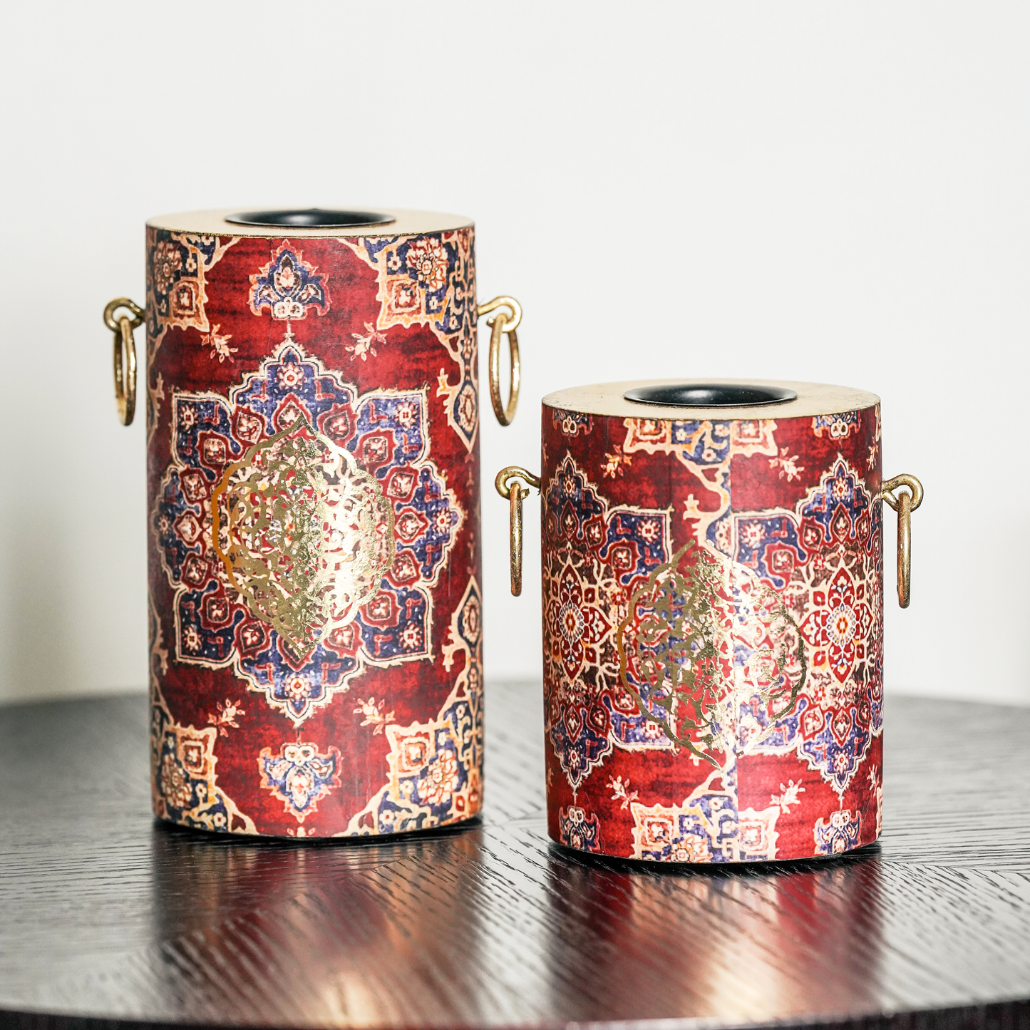 Handcrafted Persian-inspired Tealight Candle Holders with Rustic Gold Finish (Set of 2)