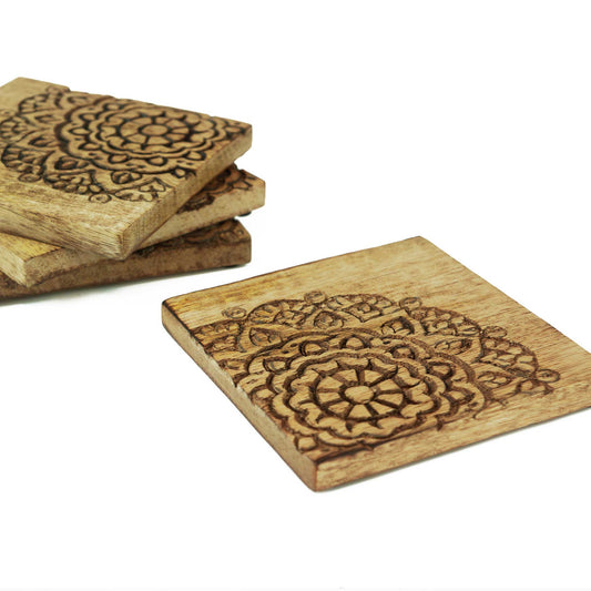 Hand Carved Mandala Coasters (set of 4)